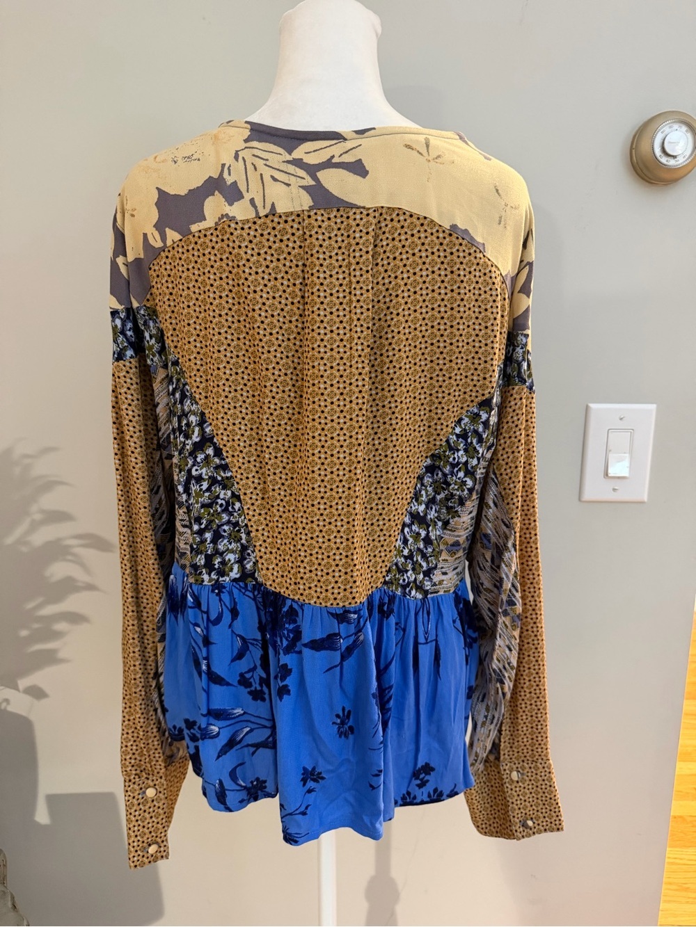 Free People Aloha State of Mind Storm Cloud Patchwork Peplum Blouse L - Picture 9 of 12